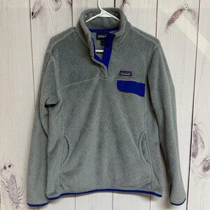 Patagonia Women’s Re-Tool Snap-T Pullover Large Gray with Blue Trim EUC